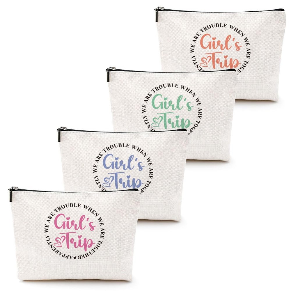 4 Pcs Girls Trip Gifts Girls Weekend 2026 Makeup Bag Girls Trip Gifts Favors Summer Gifts Cosmetic Bag Toiletry Bag Zipper Pouch Weekender Bags for Women Girl Friendship Bachelorette Party Birthday