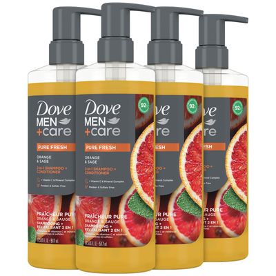 Dove Men+ Care 2-in-1 Shampoo & Conditioner, Orange & Sage, Pure Fresh  Mens Shampoo & Conditioner, Sulfate-Free, with Zinc & Vitamin C for Strong, Healthy Hair, 17.5 Oz (Pack of 4)
