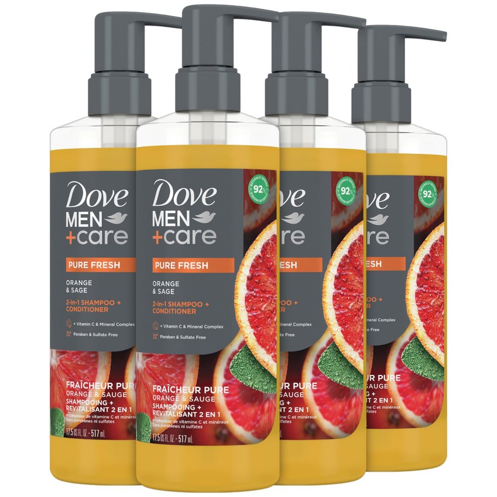 Dove Men+ Care 2-in-1 Shampoo & Conditioner, Orange & Sage, Pure Fresh  Mens Shampoo & Conditioner, Sulfate-Free, with Zinc & Vitamin C for Strong, Healthy Hair, 17.5 Oz (Pack of 4)