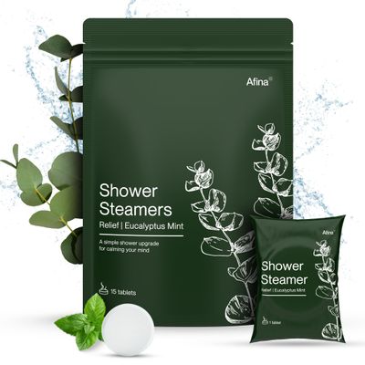 Afina Shower Steamers | Relief | Eucalyptus Mint | Natural Aromatherapy for Stress Relief and Relaxation | Spa Gifts for Women & Men (15 Count)