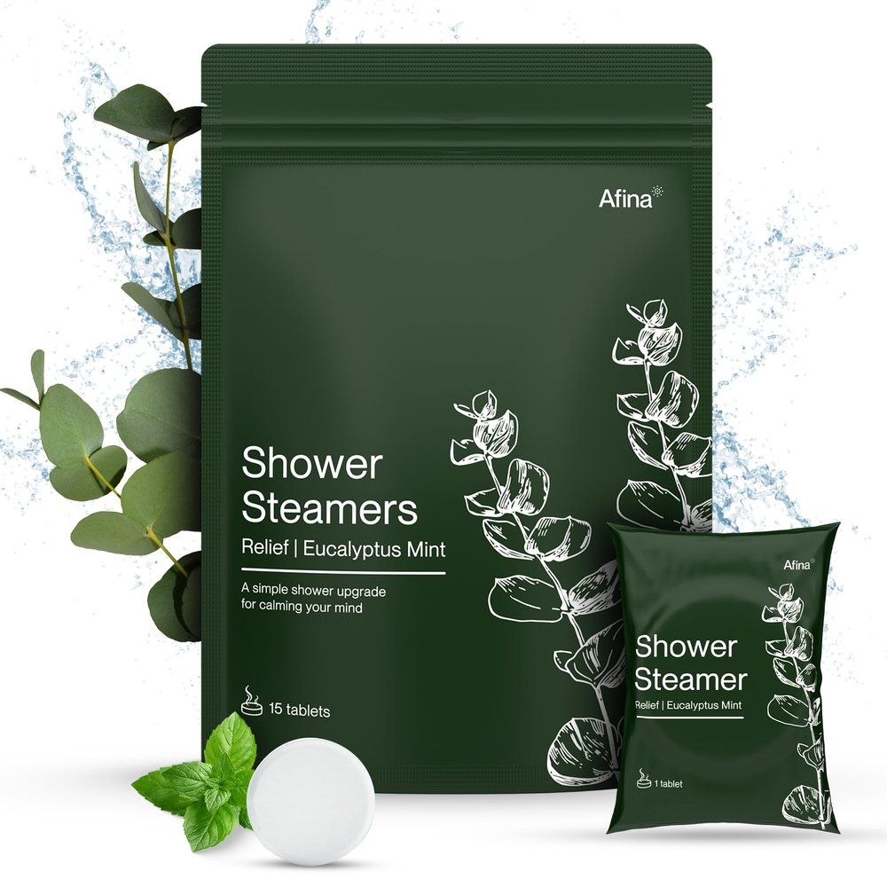 Afina Shower Steamers | Relief | Eucalyptus Mint | Natural Aromatherapy for Stress Relief and Relaxation | Spa Gifts for Women & Men (15 Count)