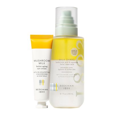 Beekman 1802 Mushroom Milk Better Aging Eye Cream (0.68 fl oz) + Milk Shake Hydrating Toner & Face Mist (8.1 fl oz) - Good for Sensitive Skin - Cruelty Free