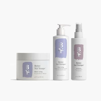 Better Not Younger Silver Lining Purple Shampoo, Hair Mask & Heat Protectant Spray Bundle for Women Over 40 - Neutralizes Brass, Hydrates & Shields Strands from Heat Damage. - for Gray & White Hair