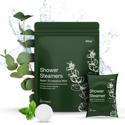 Afina Shower Steamers | Relief | Eucalyptus Mint | Natural Aromatherapy for Stress Relief and Relaxation | Spa Gifts for Women & Men (6 Count)