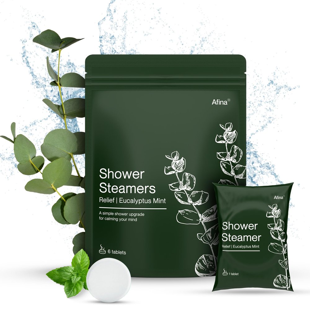 Afina Shower Steamers | Relief | Eucalyptus Mint | Natural Aromatherapy for Stress Relief and Relaxation | Spa Gifts for Women & Men (6 Count)