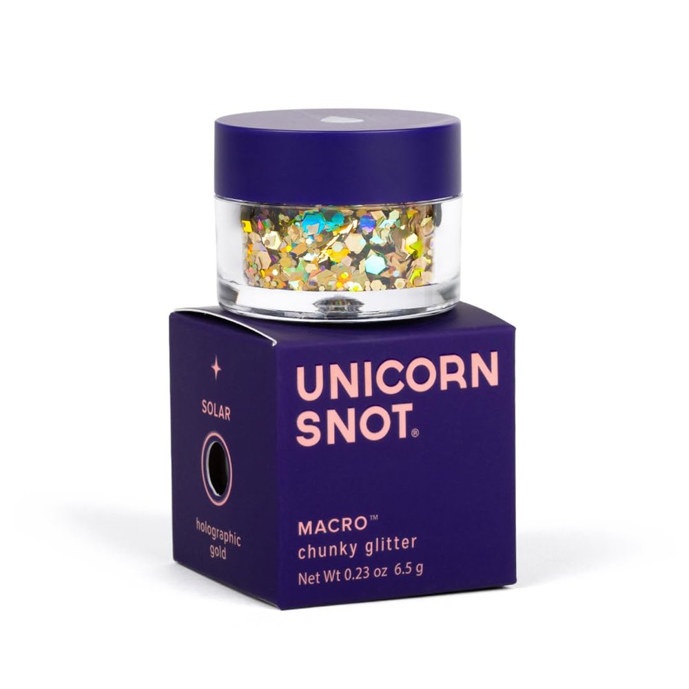 UNICORN SNOT Macro Face & Body Glitter | Cosmetic Grade Large-Particle Loose Glitter | Holiday Stocking Stuffer & Christmas Makeup | Safe for Face, Easy Application & Removal - Solar (Gold)