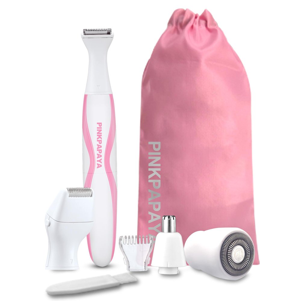 PINKPAPAYA Electric Razors for Women,foil Shaver,Bikini Trimmer,Leg Shaver,4IN1 Lady Electric Shaver for Pubic Hair,Legs,Face,Nose Trimmer,Facial Hair Removal/Remover,Wet/Dry Shaver,2024062702