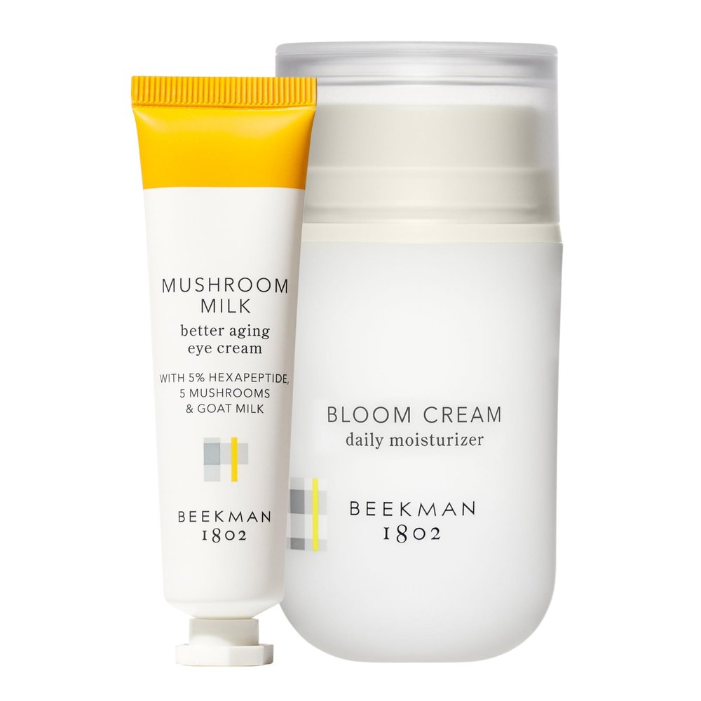 Beekman 1802 Mushroom Milk Better Aging Eye Cream (0.68 fl oz) + Bloom Cream Daily Face Moisturizer (1.69 fl oz) - Good for Sensitive Skin - Cruelty Free