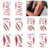 10 Sheets Halloween Zombie Scar Temporary Tattoos, Fake Bloody Wound Stitch Scab Body Face Waterproof Tattoo Stickers Masquerade Prank Makeup Props view 1