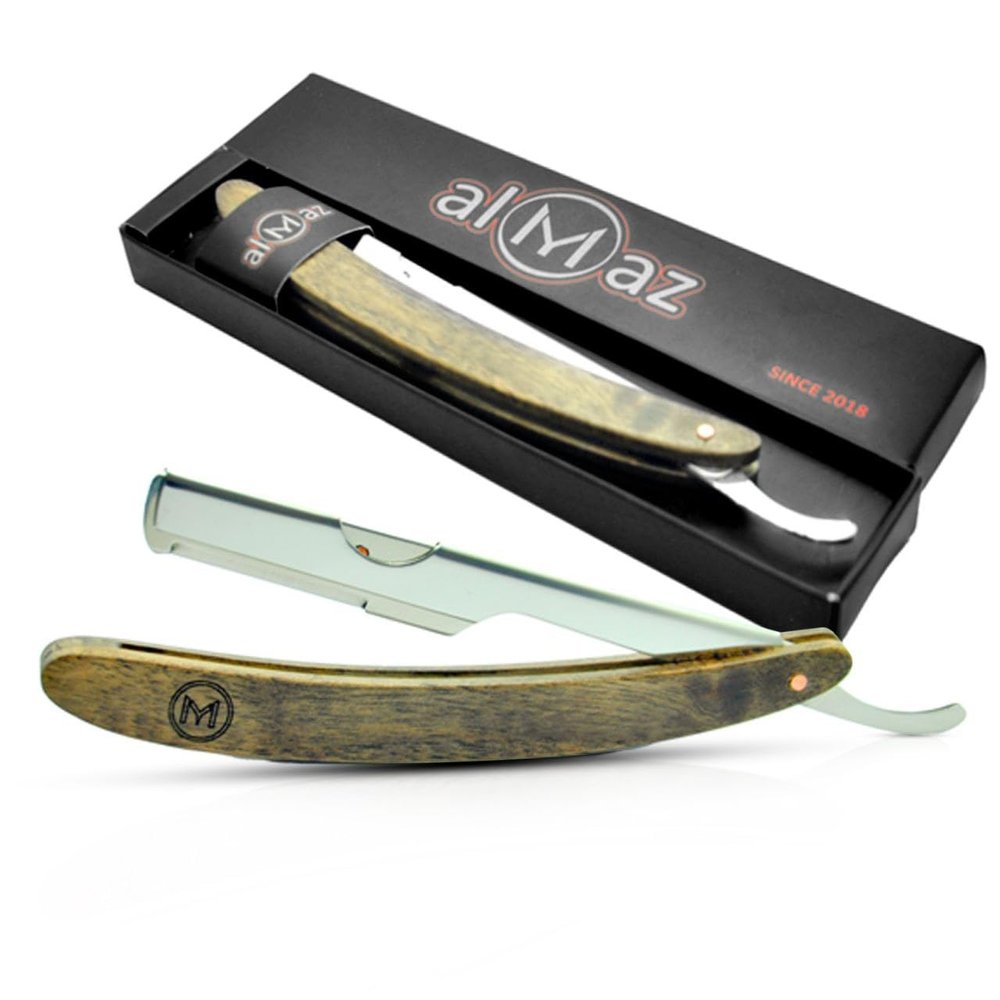 Generic Straight Edge Razor for Men, Stainless Steel Blade Arm Barber Razor with Walnut Wood Handle, Shaving Razor for Close Shaving, Manual Men's Beard Cut Throat Shavette Almaz Razor, brown