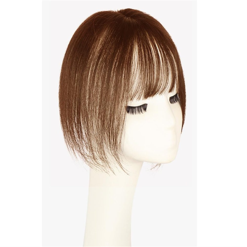 4 * 8 Cm French Bangs Natural Human Hair Machine Made Cover Gray Hair 10inch Straight Bangs for Woman Hairpiece Clip In Hair Toppers (Dark brown)
