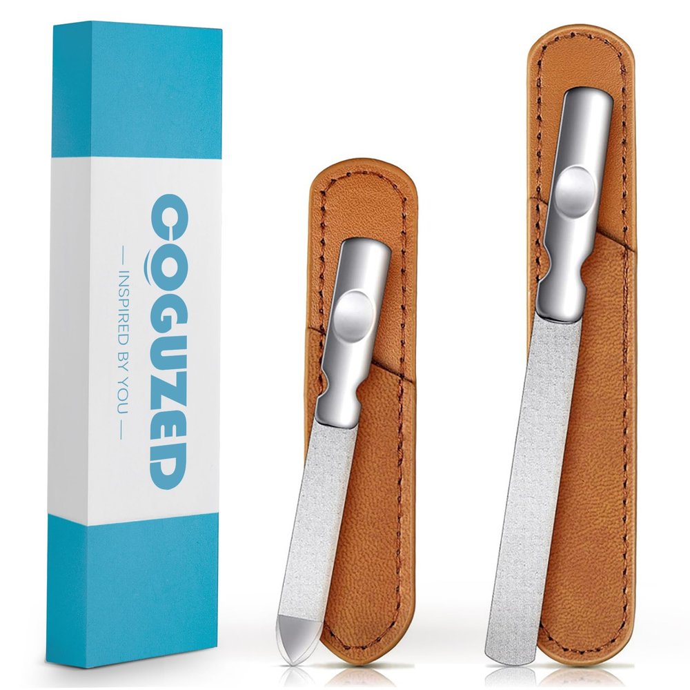 CoguZed 2 PCS Stainless Steel Nail File, Double Sided Metal Nail Files for Natural Nails, Heavy Duty Reusable Fingernail & Toenail File for Men & Women, Salon & Travel Use