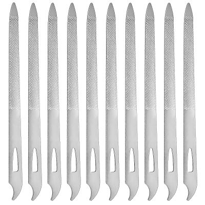 10-Pack Metal Nail Files for Natural Nails - Stainless Steel, Thin, Durable with Curved Sharp Pointed Tip, Double-Sided Manicure and Pedicure Tools