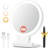 Auxmir 1X/30X Magnifying Mirror with Light, Double Sided Makeup Mirror with Adjustable 3 Color Light, 2000mAh Rechargeable Lighted Magnifying Mirrors with Tweezer, Foldable Travel Mirror with Rotation view 1
