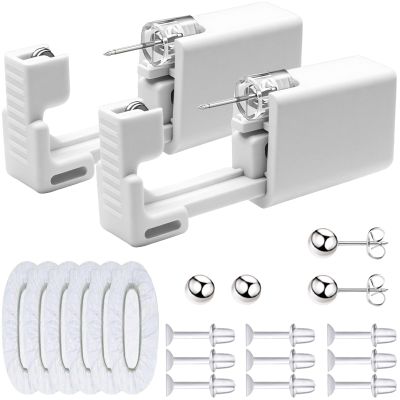 Disposable Ears Piercing Guns, Easy Self Piercing Kit with Stainless Steel CZ Stud Earrings, Suitable Anyone Wanting to Pierce Ears at Home (Silver)