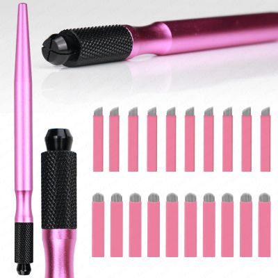 Guapa Professional Manual Microblading Pen Kit with 20 Disposable Microblading Needles - Matte Black/Pink Pen,Ergonomic Design for Eyebrow and Lip Tattooing (Kit 1-Pink)