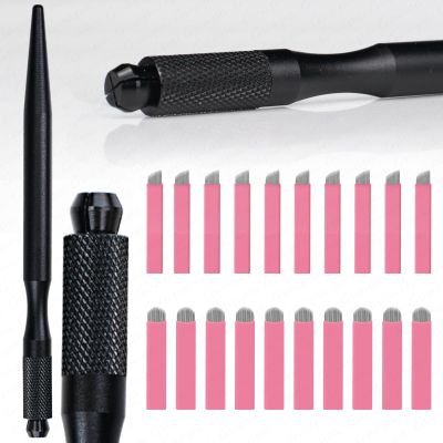 Guapa Professional Manual Microblading Pen Kit with 20 Disposable Microblading Needles - Matte Black/Pink Pen,Ergonomic Design for Eyebrow and Lip Tattooing (Kit 1-Black)