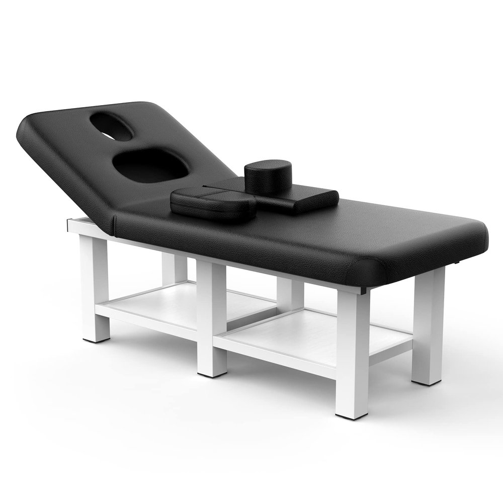 800LBS Heavy Duty Professional Stationary Massage Table, 31.5" W 75" L Wide Massage Bed with Backrest for Treatment Table Physical Therapy Table Spa Facial Bed, Metal Frame PU Leather, Black