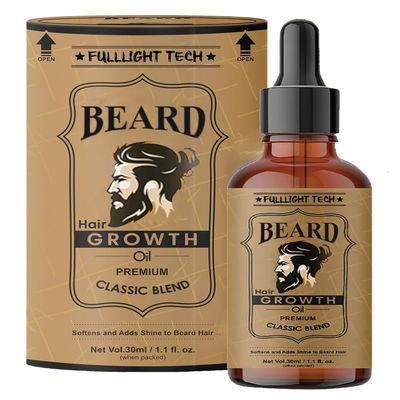 NinthAvenue Basics Fullligh.t Tech Beard Oil for Men Fast Growth and Soft Beard with Natural Ingredients Beard Growth Oil for Men Nourishes and Strengthens Uneven Patchy Beard Fix - (30ml), White