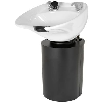 Buy-Rite Paris Pedestal Shampoo Unit with Black Metal Base with Tilting Porcelain Shampoo Bowl, Easy Access Rear Plumbing Door, NIN-030BLACKBASE-WHT (White Bowl)