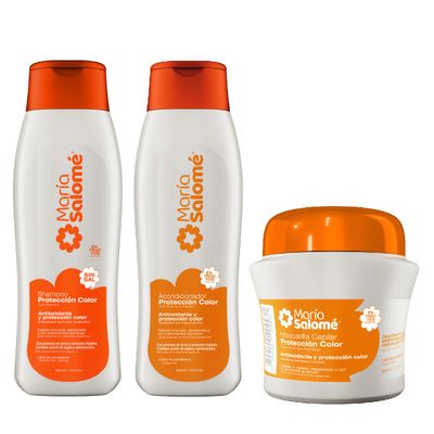 Mara Salom Maria Salome Color Care protection Kit for Dyed, Bleached or Chemically treated Hair - Shampoo 13.5 fl.oz. + Conditioner 13.5fl.oz. + Mask 11.8 fl.oz, Orange