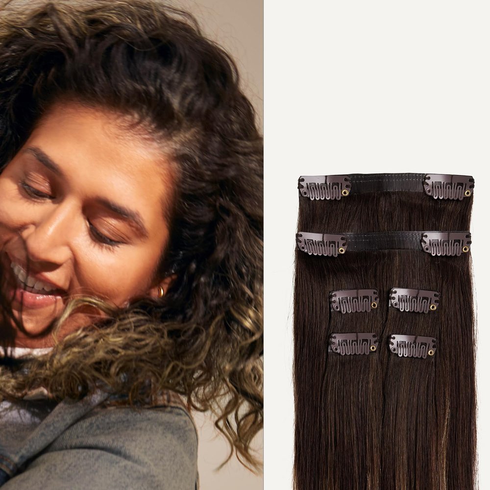 Luxy 100% Remy Human Hair Extensions for Thin Hair Thinning Hair Fill-Ins  6 Seamless Wefts Multi-Dimensional Color Blend - Natural-Looking Volume & Coverage 80 grams 16" Dark Brown Balayage