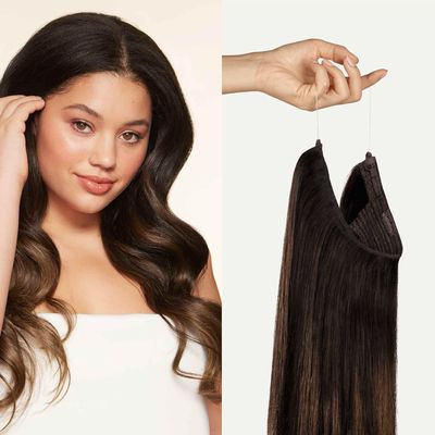 Luxy 100% Remy Human Hair Halo Clip-In Hair Extensions Natural Looking Volume & Length - One-Piece - Easy 5-Min Application 180 grams 20" Mocha Brown Balayage