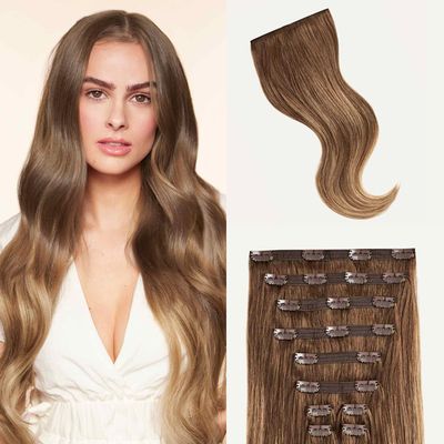 Luxy 100% Remy Human Hair, Classic 160g Clip-In Hair Extensions - 10 Wefts Multi-Dimensional Color for Natural Blending, Adds Volume & Length, Easy Apply & Remove 16" Chestnut Brown Balayage