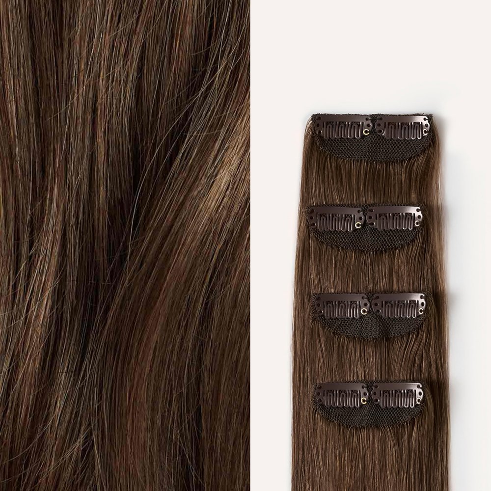 Luxy 100% Remy Human Hair Scalp Hair Fill-Ins - Clip-Ins for Scalp & Part Line Coverage - Natural Coverage for Thinning Areas, Lightweight Mesh Bands 40 grams 16" Neutral Brown Scalp