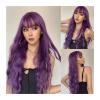 mengli-99 Wigs for Women Dark Purple Synthetic Wig with Bangs for Women, Super Long Body Wavey Hair Wigs Soft Breathable Heat Resistent Fiber Wigs for Daily Cosplay Party Wig for Daily Party Use view 1