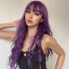 mengli-99 Wigs for Women Dark Purple Synthetic Wig with Bangs for Women, Super Long Body Wavey Hair Wigs Soft Breathable Heat Resistent Fiber Wigs for Daily Cosplay Party Wig for Daily Party Use view 4