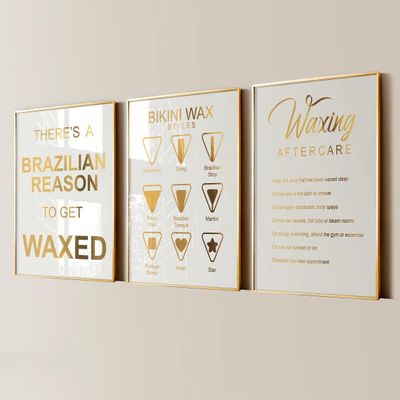 3 Pieces Waxing Aftercare Poster Bikini Waxing Prints Wall Art Brazilian Wax Hair Removal Treatment Canvas Painting Framed Artwork for Wax Salon Med Spa Decoration with Inner Frame