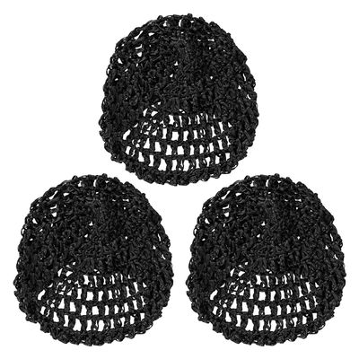 3 PCS Crochet Hair Nets Cap, Hair Wrap Net, Reusable Sleeping HairnetLong Straight Curl Wig Head Protector Black Mesh Wrapping Crochet Wave Bun Lift Strap Weaving Sew For Women Ballet