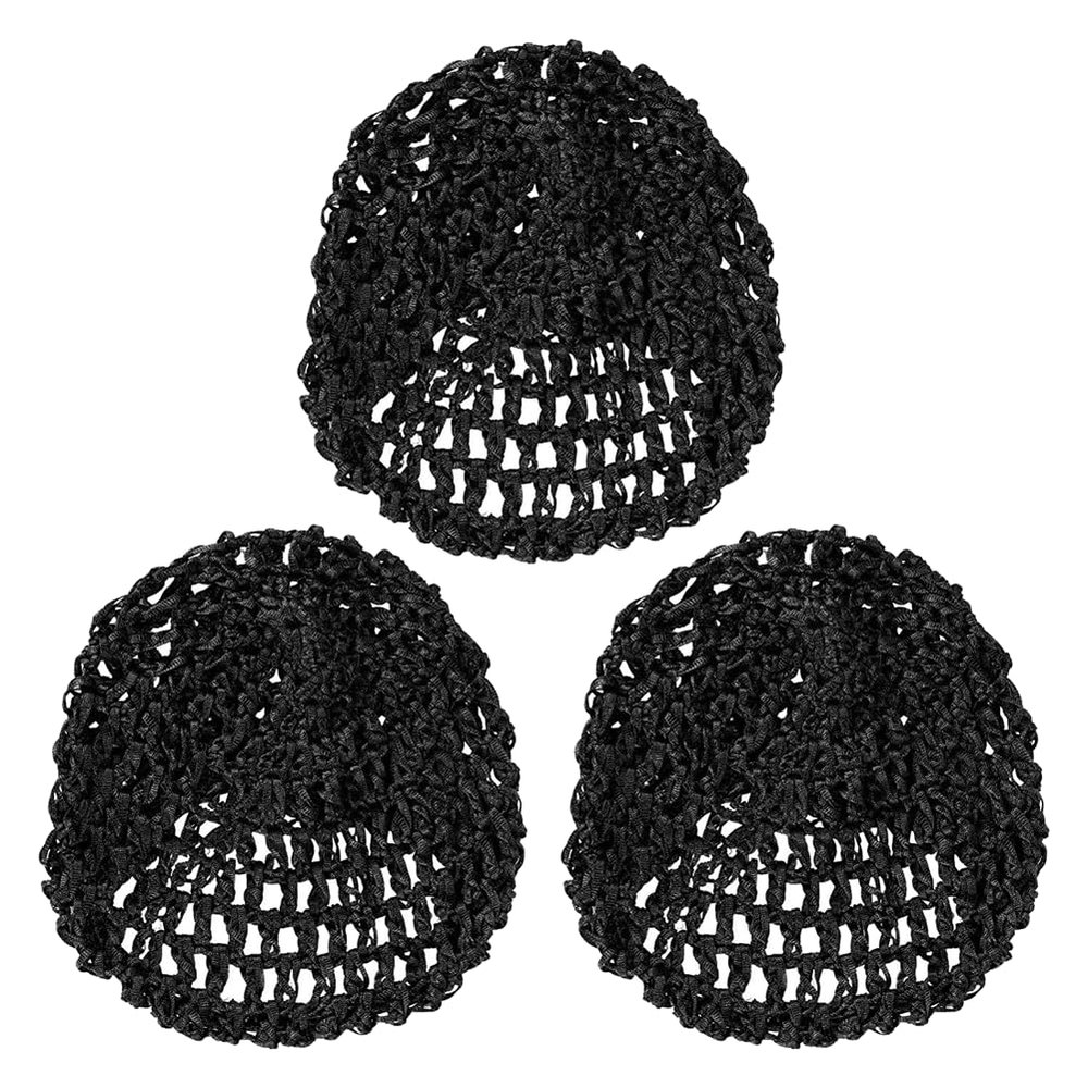3 PCS Crochet Hair Nets Cap, Hair Wrap Net, Reusable Sleeping HairnetLong Straight Curl Wig Head Protector Black Mesh Wrapping Crochet Wave Bun Lift Strap Weaving Sew For Women Ballet