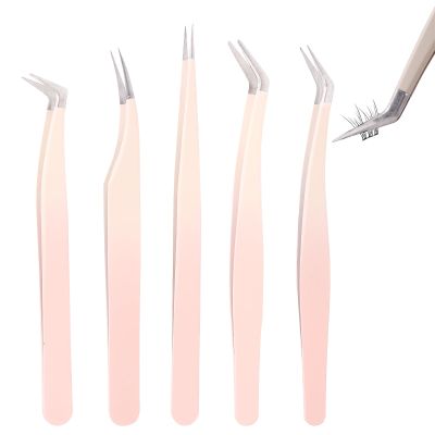 Rnodoilkfly 5 Pcs Lash Extension Tweezers, Lash Tweezers for Eyelash Extension, Straight and Curved Eyelash Tweezers, For Professional Eyelash Extension Artists, Girls, Women, Beginners