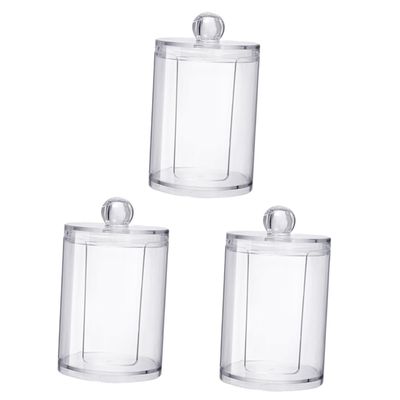 Amosfun 3pcs Transparent Cotton Pad Holder with Lid Cosmetic Cotton Pads Storage Container Elegant Design for Easy Access Refilling for Makeup Organization Vanity Decor