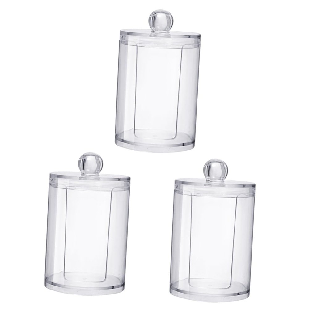 Amosfun 3pcs Transparent Cotton Pad Holder with Lid Cosmetic Cotton Pads Storage Container Elegant Design for Easy Access Refilling for Makeup Organization Vanity Decor