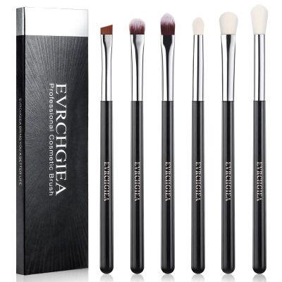 Eye Makeup Brush Set, 6 Pcs Professional Blending Eyeshadow Makeup Brushes for Concealer Eyebrows Eyeliner, Soft Hairs & Wood Handle (black and silver)