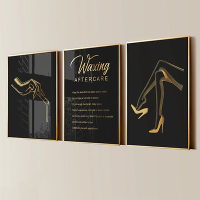 NATVVA 3 Pieces Art Prints Waxing Aftercare Body Waxing Poster Pictures Wax Procedure Sugaring Canvas Wall Painting for Beauty Treatment Waxing Salon Spa Decoration With Wooden Inner Frame
