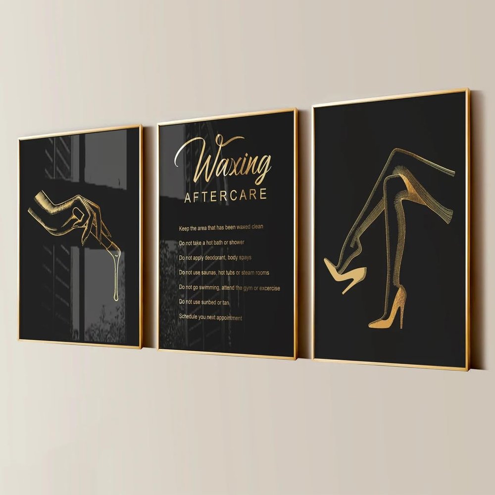 NATVVA 3 Pieces Art Prints Waxing Aftercare Body Waxing Poster Pictures Wax Procedure Sugaring Canvas Wall Painting for Beauty Treatment Waxing Salon Spa Decoration With Wooden Inner Frame