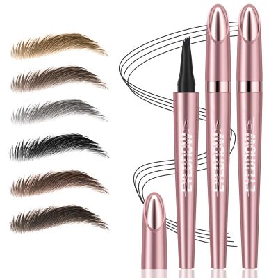 2Pcs Microblading Eyebrow Pen, Long-Lasting Waterproof Eyebrow Pencil with 4-Fork-Tip for 3D Realistic Brow, Easily Create Natural Hair-Like Brow Last All-Day, Eye Brow Pencils for Women -Black