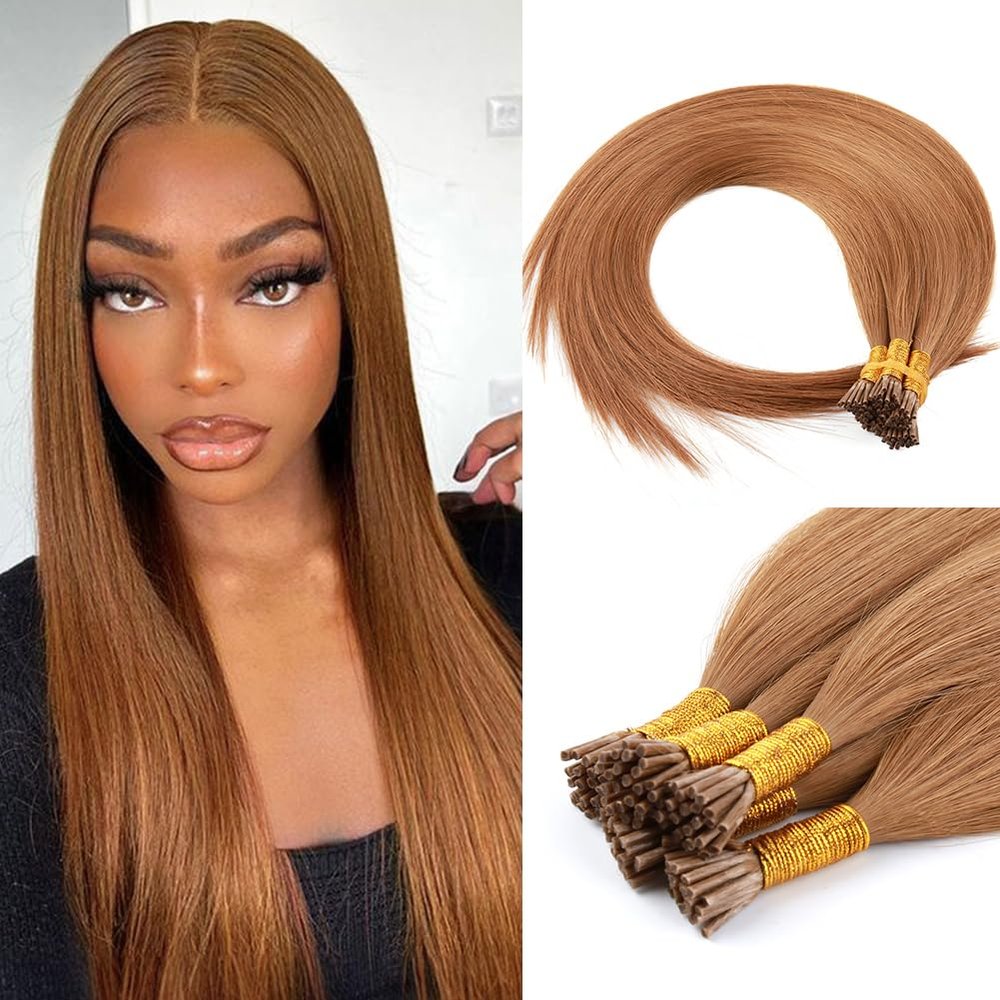 100G/Pack Human Hair I-Tip Hair Extensions I Tips Hair Extensions Real Human Hair for Black Women Straight 16" #8 Color