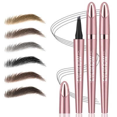 2Pcs Microblading Eyebrow Pen, Long-Lasting Waterproof Eyebrow Pencil with 4-Fork-Tip for 3D Realistic Brow, Easily Create Natural Hair-Like Brow Last All-Day, Eye Brow Pencils for Women -Gray