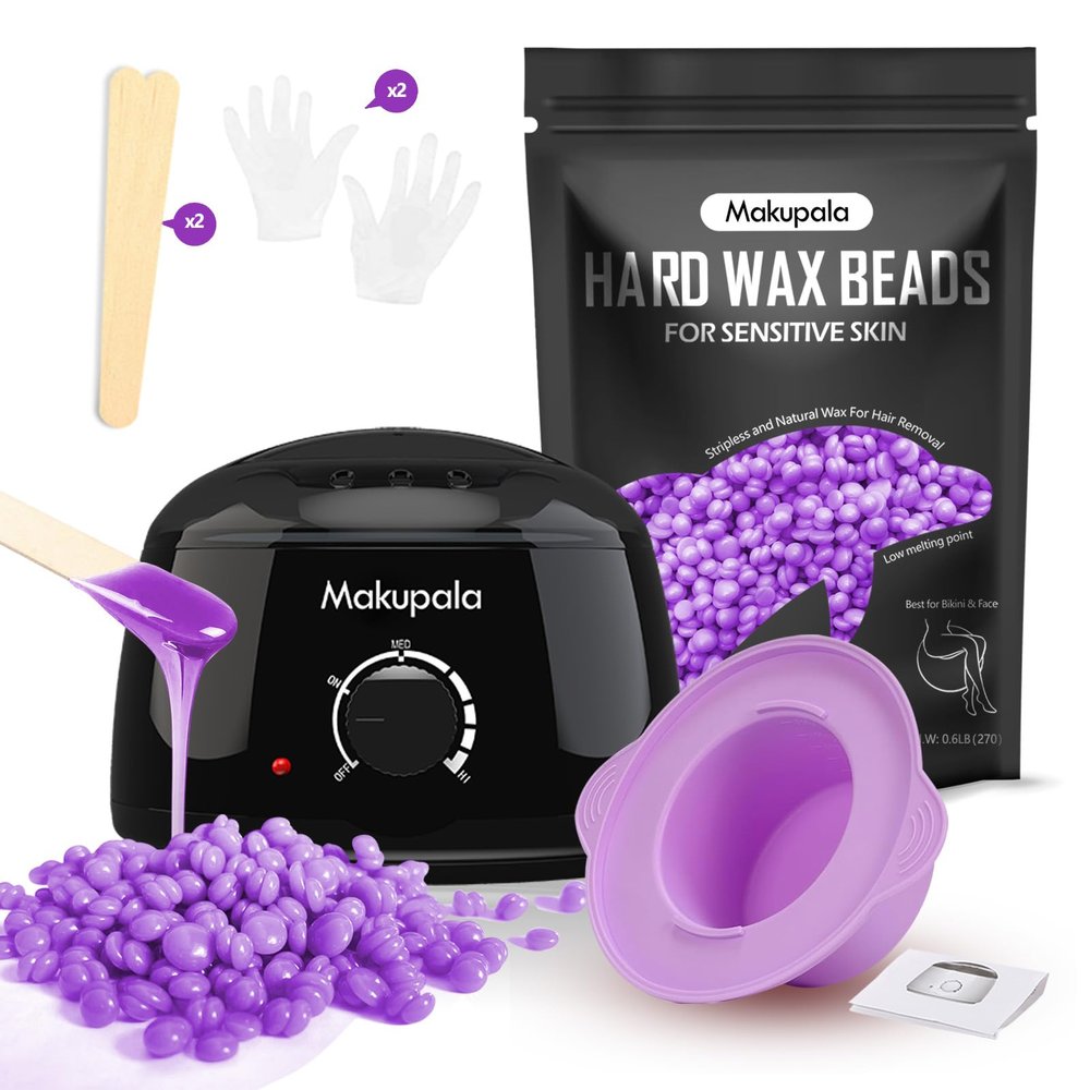 Makupala Brazilian Waxing Kit for Women & Men, Wax Machine for Hair Removal, 500 ml Silicone Pot, 0.6lb Lavender Wax Beads for Face Eyebrow Bikini Underarm Legs Full Body Fine Coarse Hair