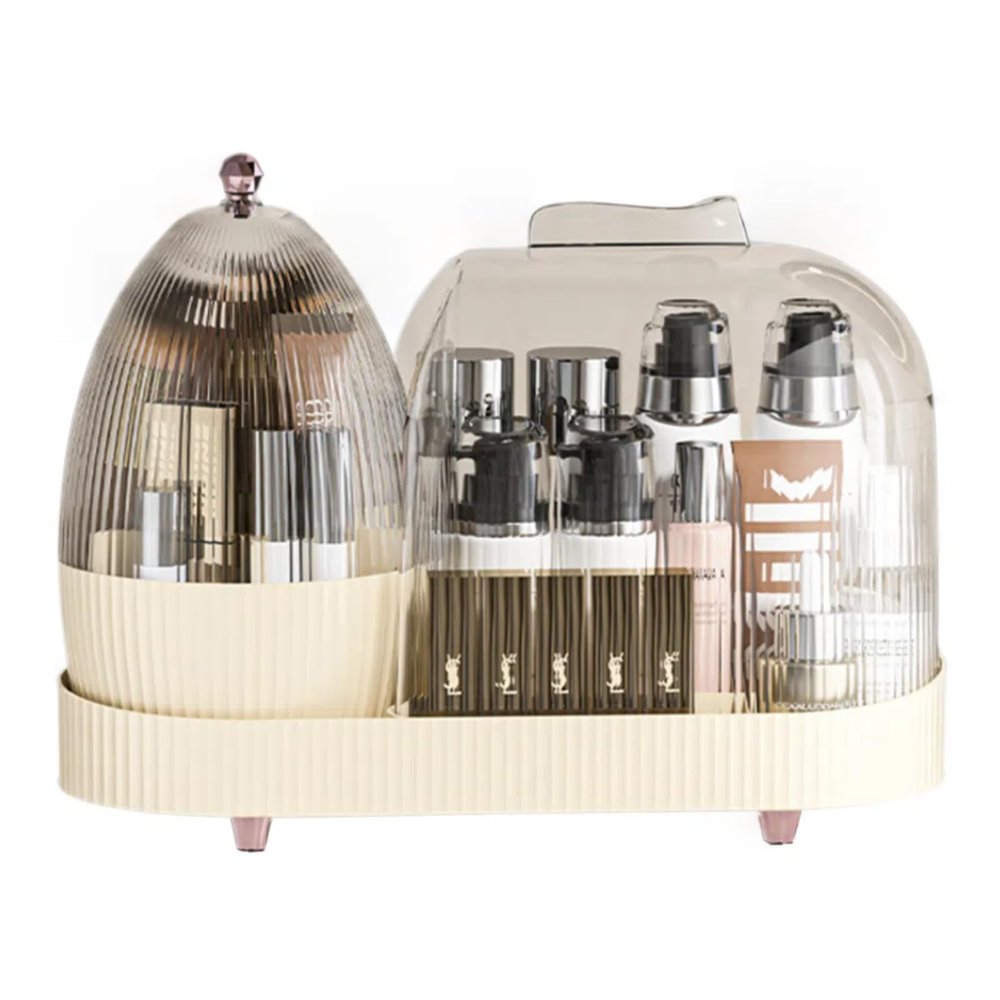 360 Rotating Makeup Organizer: Makeup Storage Organizer with Dustproof Lid Rotatable Makeup Brush Holder Case Waterproof Cosmetic Display Case for Vanity Desktop Bathroom Countertop