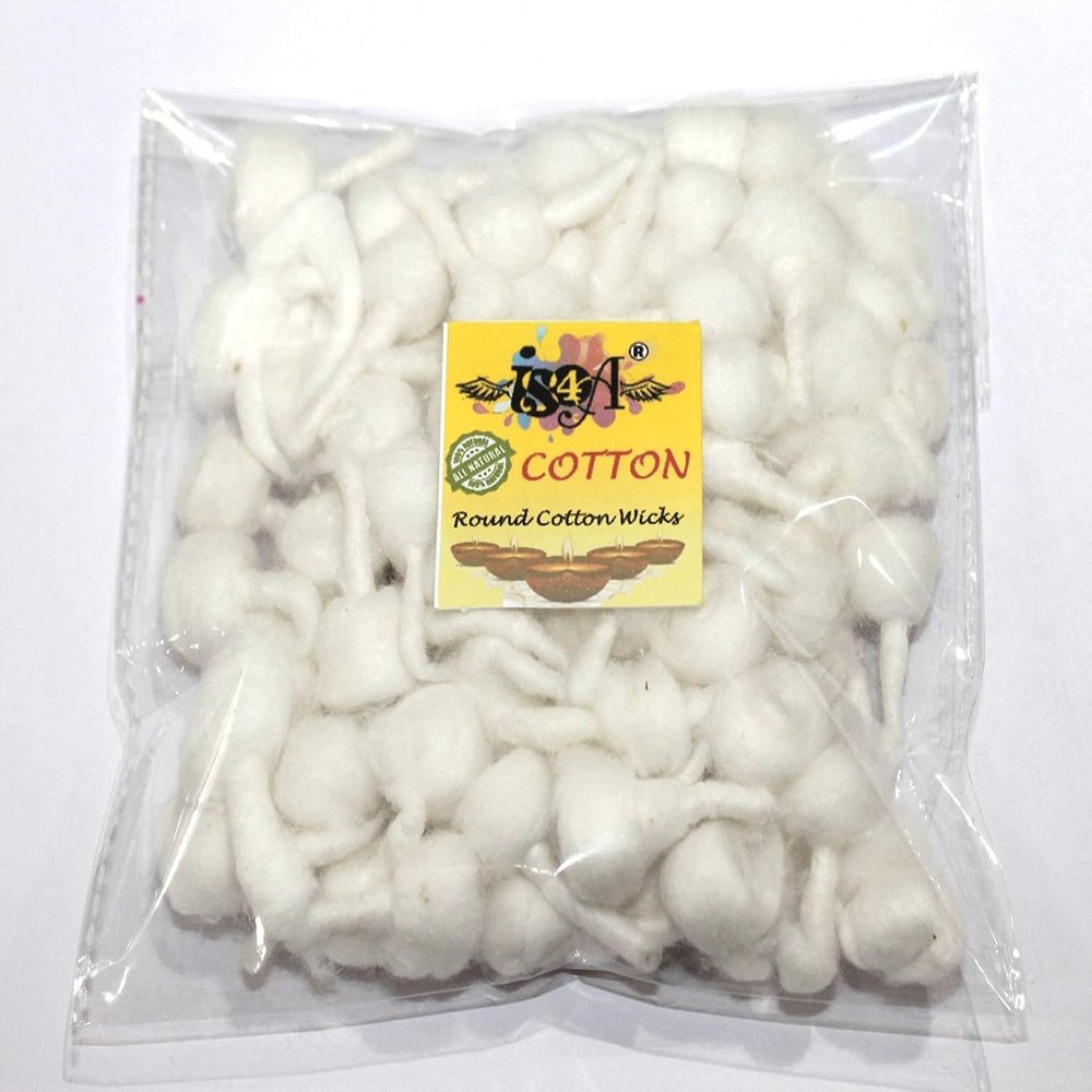 Puja Cotton Wicks Religous Long Jyot Bati Akhand Oil Lamp Diya Diwali Lighting (Round) Cotton Balls, 100 Pieces, Small Size