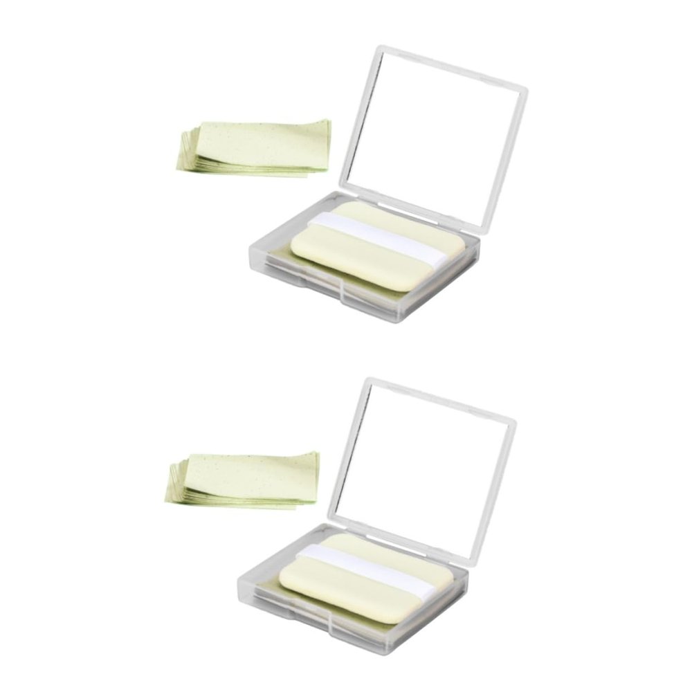FOMIYES 2sets Tea Oil Absorbing Blotting Sheets Mirror Makeup Oil Control Papers for Oily Skin Portable Face Cleaning Paper for Removal Includes Replacement Sheets