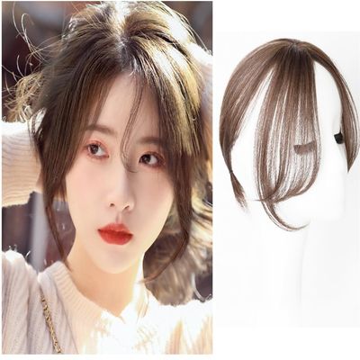 12inch French Bangs Natural Synthetic Eight Bangs for Woman Two Clips Clip In Hair for Hair Loss (Light brown)