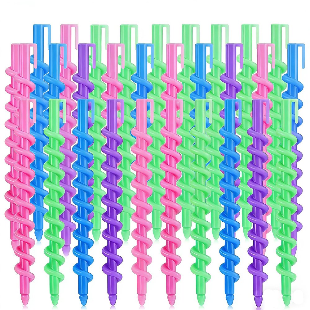 26 Pack 6 Inch/15cm Plastic Spiral Perm Rods with C Ring Clips, No Heat Hair Curling Rods Random Colors