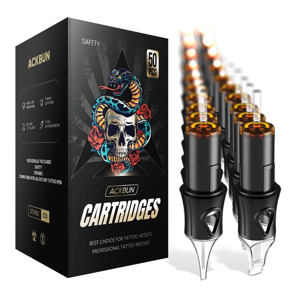Ackbun 50 Pcs 1205RL Tattoo Cartridge Needles - 50 Pack, Sturdy and Durable Design, High Ink Storage, Sharp Tips, Sterilized and Individually Packaged, Universal Compatibility for Rotary Tattoo Pens
